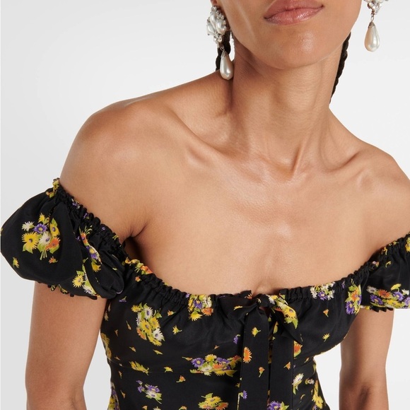 NWT Alessandra Rich Daisy Print Off-Shoulder Silk Midi Dress US 10 / IT 46 - Picture 3 of 14